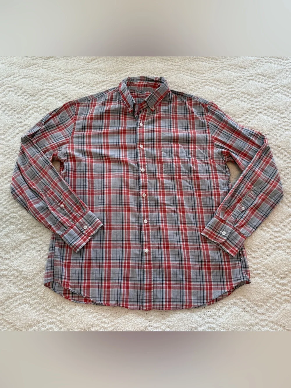J. Crew Red and Gray Plaid lightweight chambray Button-Down Shirt